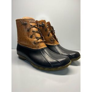 Sperry Women's Saltwater Croc Leather Duck Boot Tan Brown Size 10 New Rain Snow